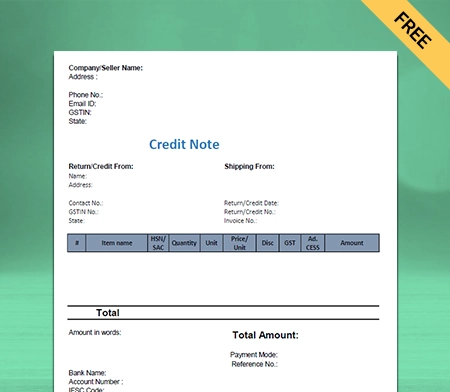Credit Note Format In Google Sheet_1