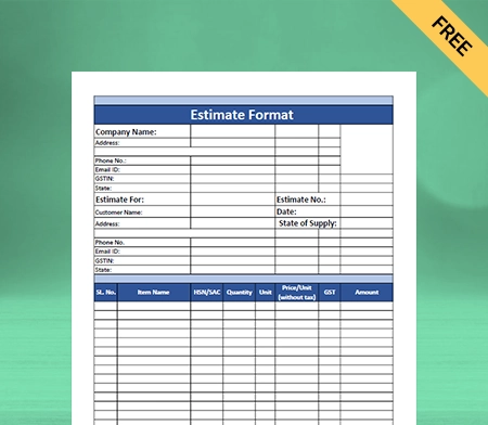 Download Estimate Format in Google Sheets
