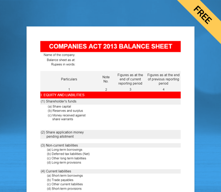 Balance Sheet Format as per Companies Act 2013