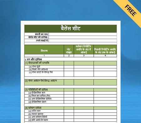 Balance Sheet Format in Hindi