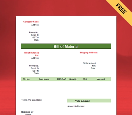 Bill of Material Format in PDF