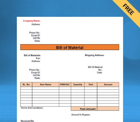 Bill of Material Format in Word