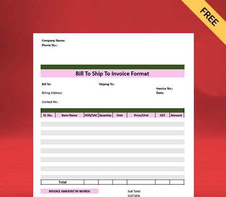 Bill to Ship Invoice Format in PDF