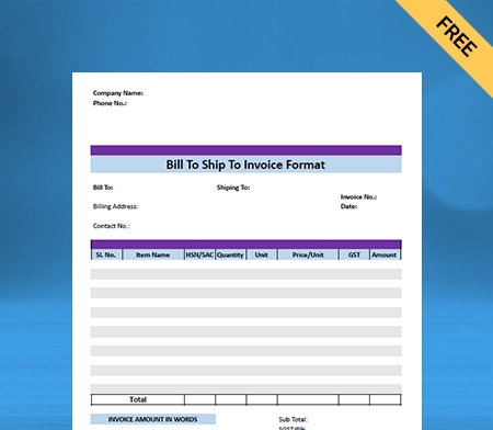 Bill to Ship Invoice Format in Word