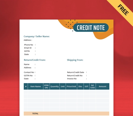 Free PDF credit note format