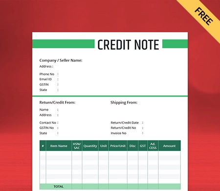 Download PDF credit note format