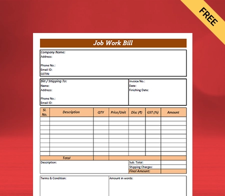 Job Work Bill Format in PDF
