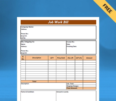 Job Work Bill Format in Word