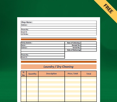 Laundry Bill Format in Excel