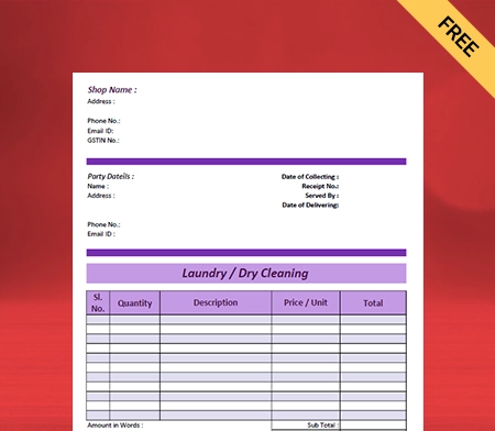 Laundry Bill Format in PDF