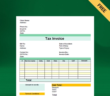 Physiotherapy Bill Format in Excel