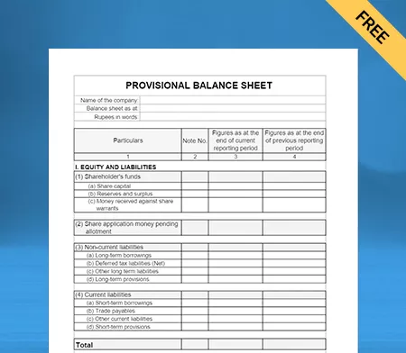 Provisional Balance Sheet Format