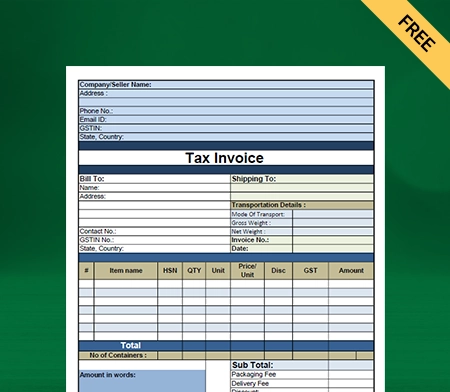 Shipping Bill Format in Excel