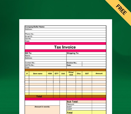 Sweet Shop Bill Format in Excel