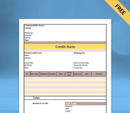 GST Credit Note Format in Google Docs