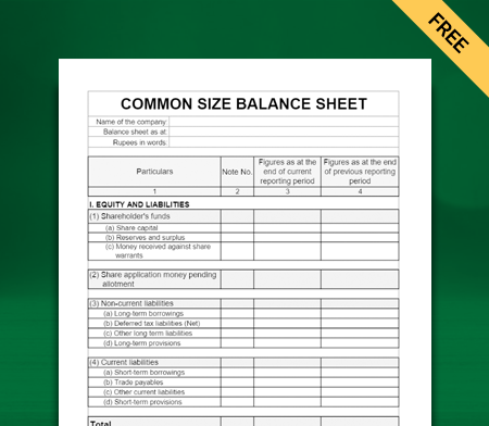 Download  Common Size Balance Sheet Type 1