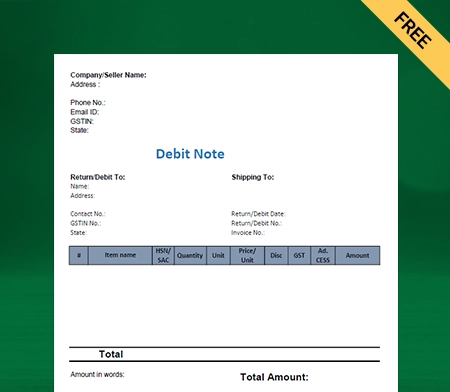 Excel Debit Note Format