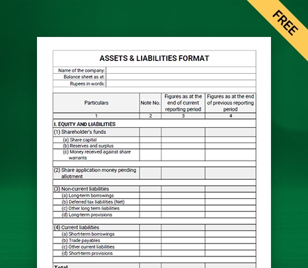 Assets and Liabilities Format Type I