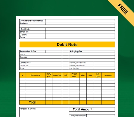 Free Excel Debit Note Format