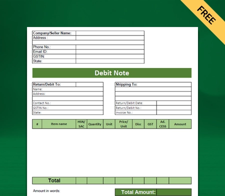 Download Excel Debit Note Format