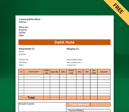 Excel Debit Note Format by Vyapar