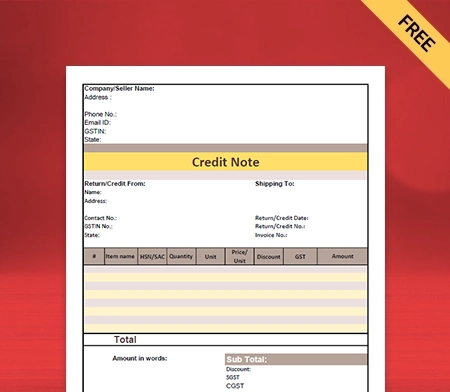 GST Credit Note Format in PDF