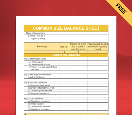 Download  Common Size Balance Sheet Type 3