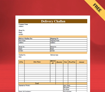 Gst Delivery Challan Format Free Download