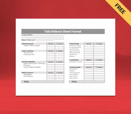 Download Tally Balance Sheet Format Type III