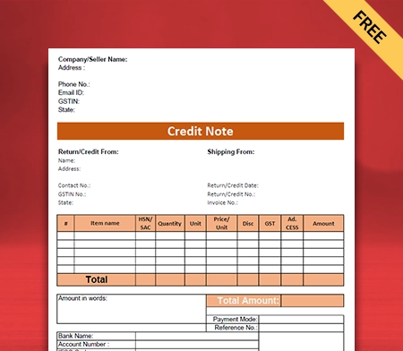 Vyapar PDF credit note format