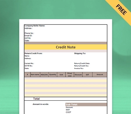 GST Credit Note Format In Google Sheet