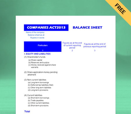 Balance Sheet Format as per Companies Act 2013 Type IV