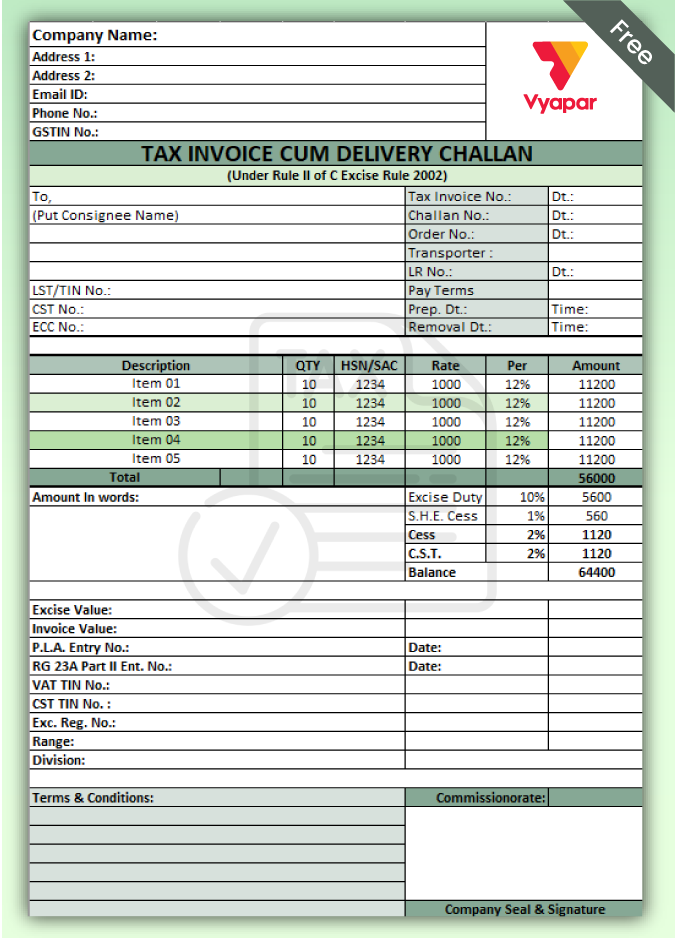 Excise Duty Invoice Format 01