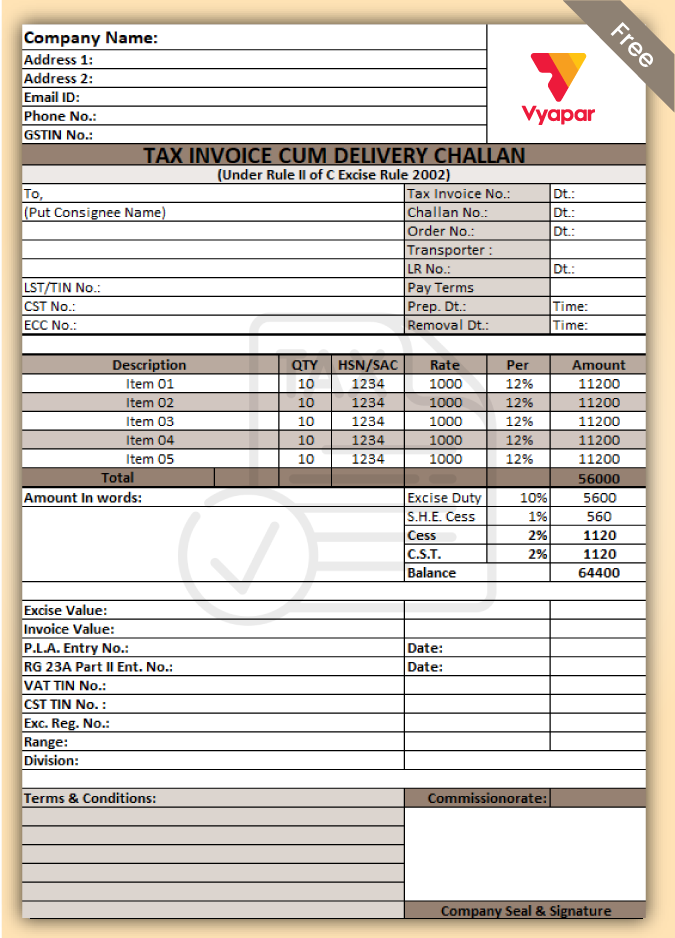 Excise Duty Invoice Format 03