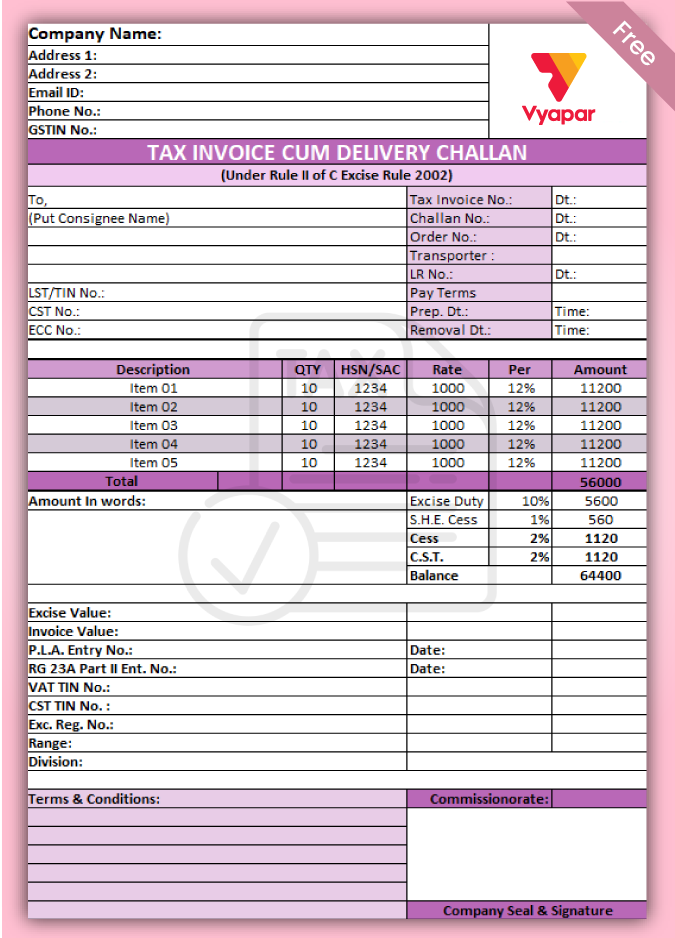 Excise Duty Invoice Format 02