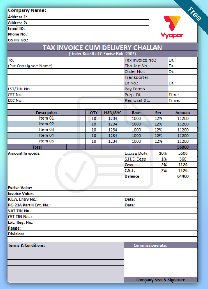 Excise Duty Invoice Format 04