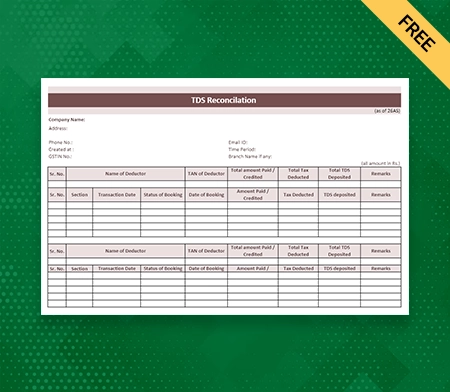 Free TDS Reconciliation Format in Excel