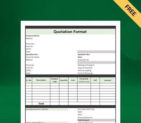 Excel export quotation format