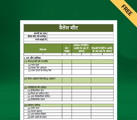 Balance Sheet Format in Hindi