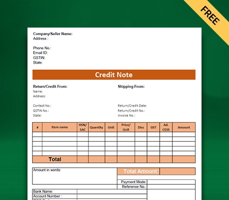 Manage Refunds And Returns In Excel With Our Credit Note Formats