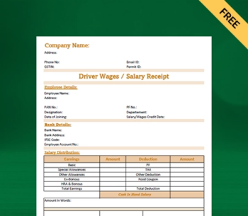 Driver Salary Receipt Generator and Formats - Word | Excel | PDF