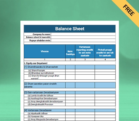 Balance Sheet Format in Hinglish