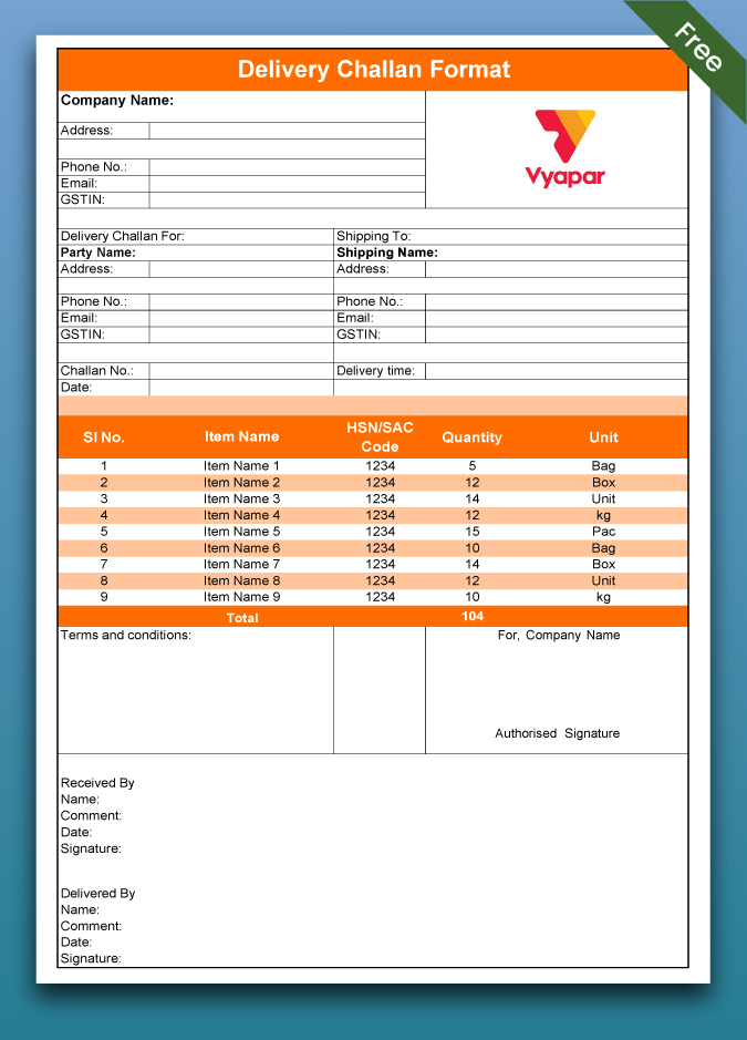 Delivery Challan Format In Word Excel Pdf Free Download 1852