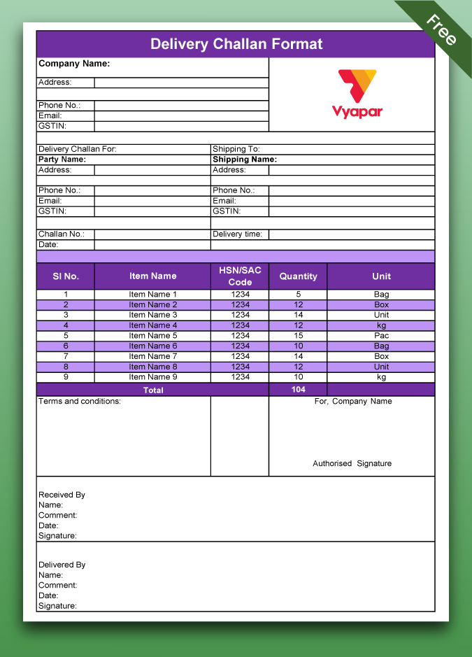 Delivery challan in Google sheets