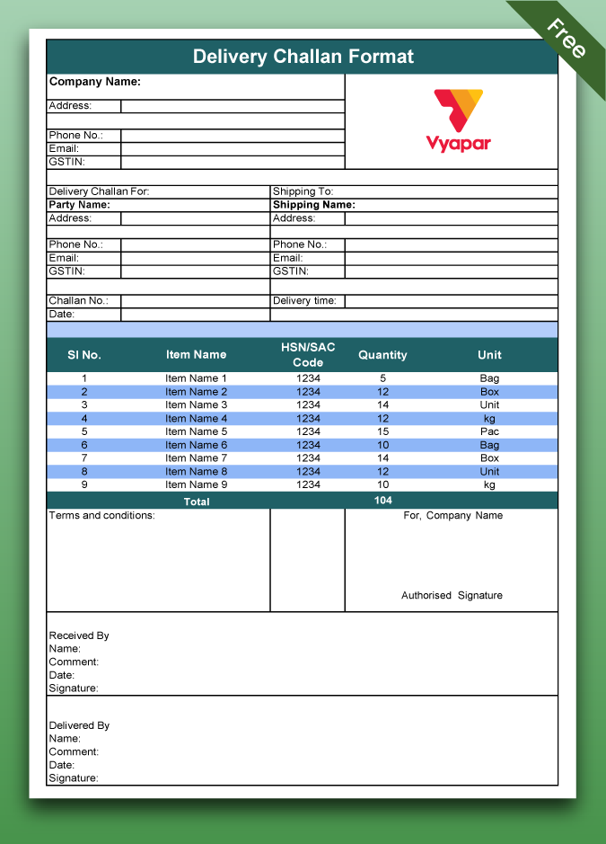 Delivery Challan Format In Word Excel Pdf Free Download 4149