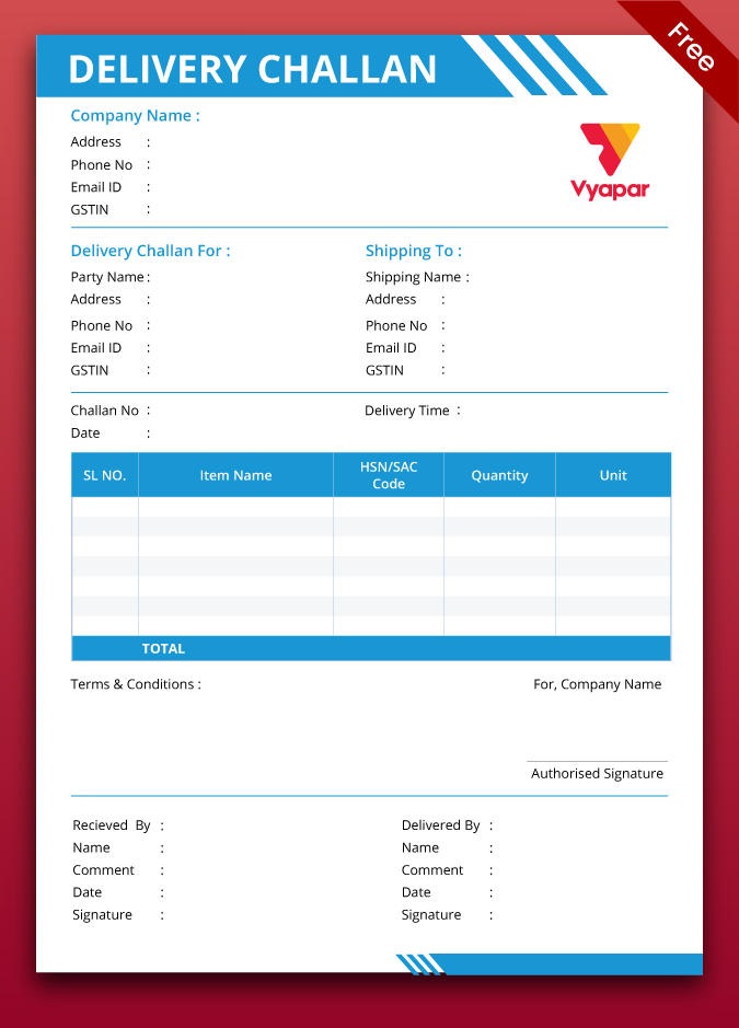 PDF delivery challan format