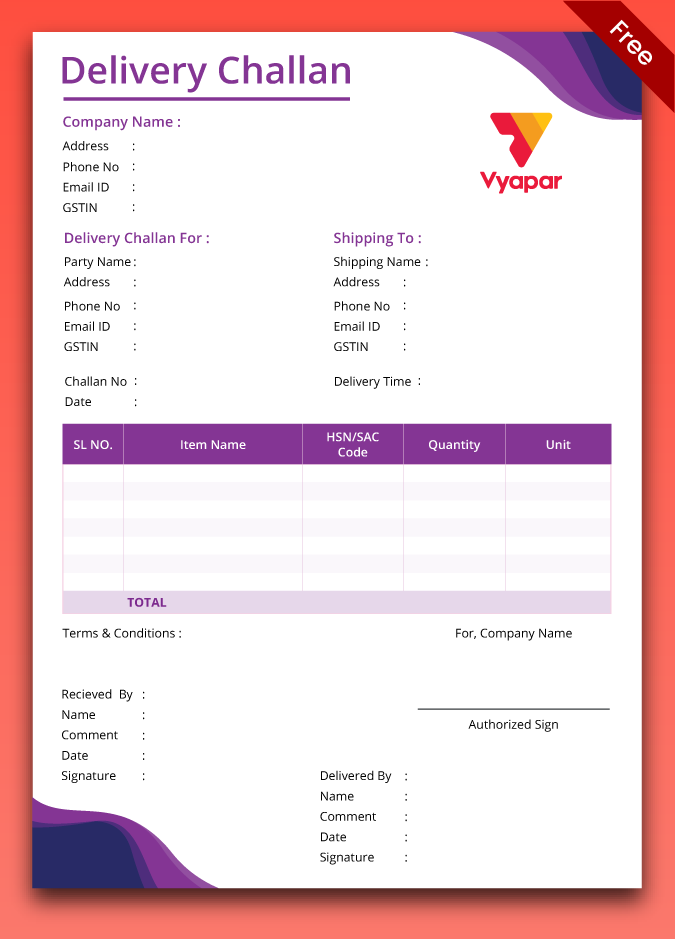Vyapar delivery challan PDF