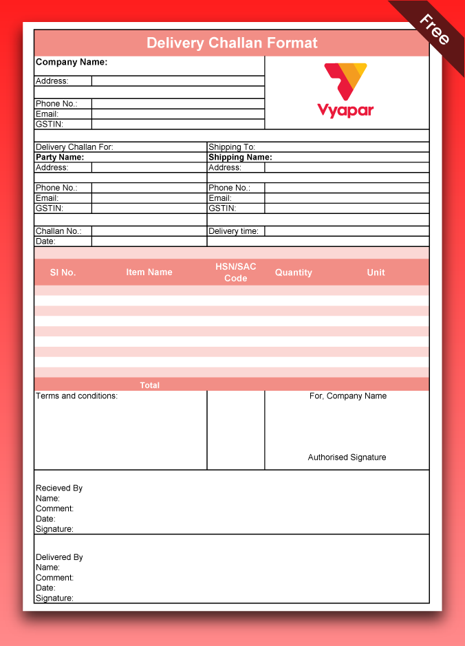 Delivery Challan Format In Word Excel Pdf Free Download 9281