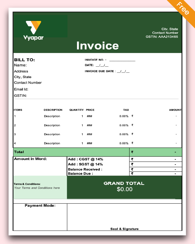 Invoice Format in Excel - Theme 5