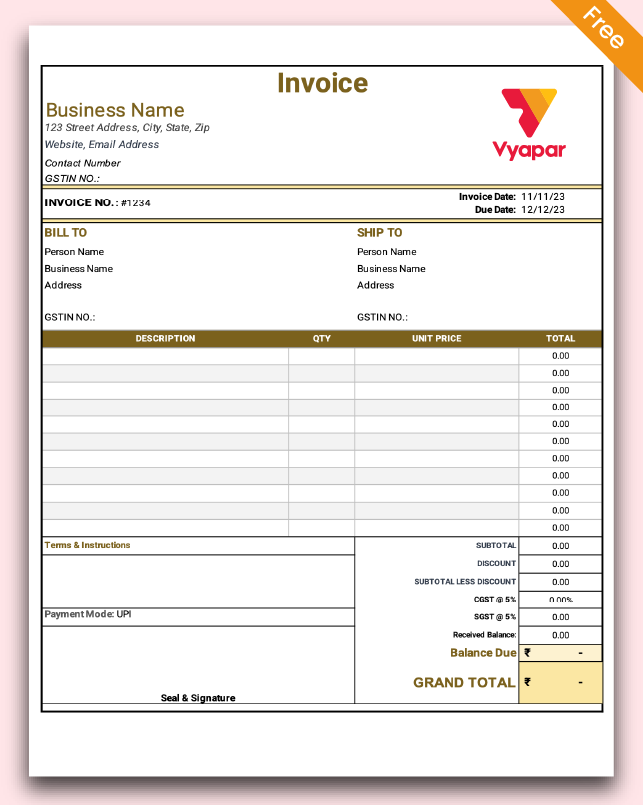 Invoice Format in Excel - Theme 6
